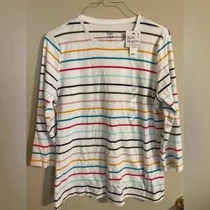 Kim Rogers 3/4 Sleeve Multicolor Striped White Top